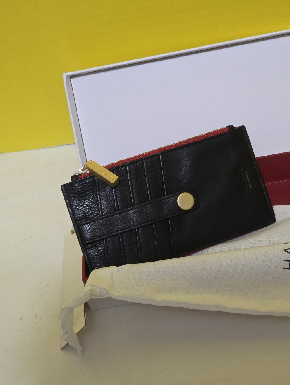 Hammitt Black Leather Zip Card Wallet with Gold Accents - Picture 2 of 5